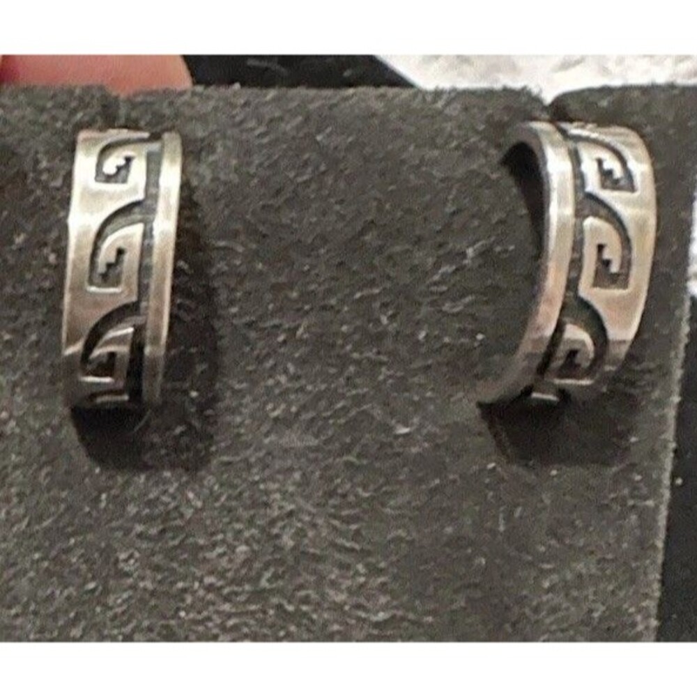 Vintage Native American Hopi Kevin Takala Hoop Earrings Sterling Silver